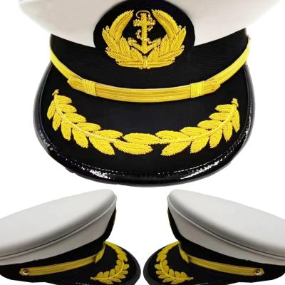 Captain, seafarer, wire embroidered large-brimmed hat, first officer, second officer, chief cap, uniform, professional cap